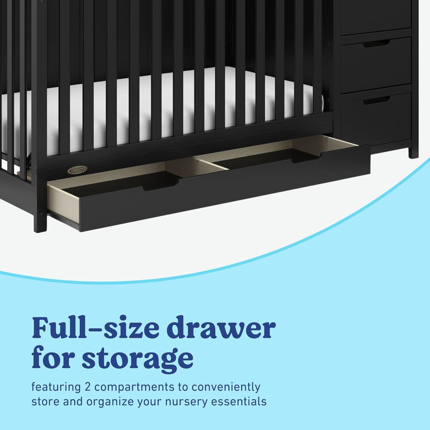 Graco Hadley All-in-One Convertible Crib & Changer (Black) – GREENGUARD Gold Certified, Fits Standard Crib Mattress, Converts to Toddler Bed and Full Bed, 4 Adjustable Mattress Heights