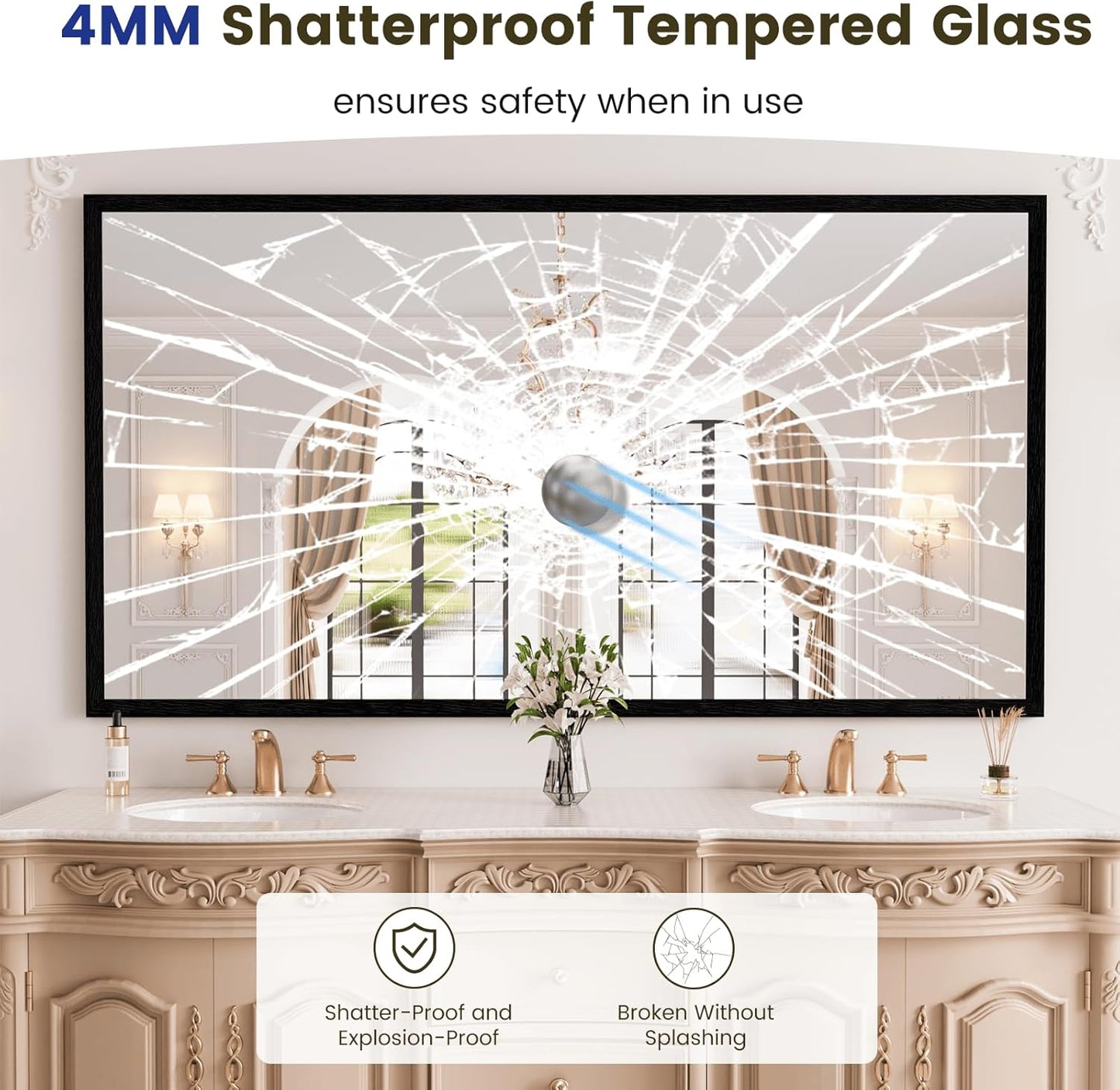 WEER Black Framed Mirror 55X30 Inch, Rectangular Matte Black Bathroom Vanity Mirror, Farmhouse Bathroom Mirror with Tempered Glass, Anti-Rust, Hangs Horizontal or Vertical