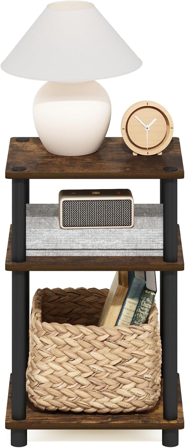 Furinno Just 3-Tier Turn-N-Tube End Table, 1-Pack, Amber Pine/Black