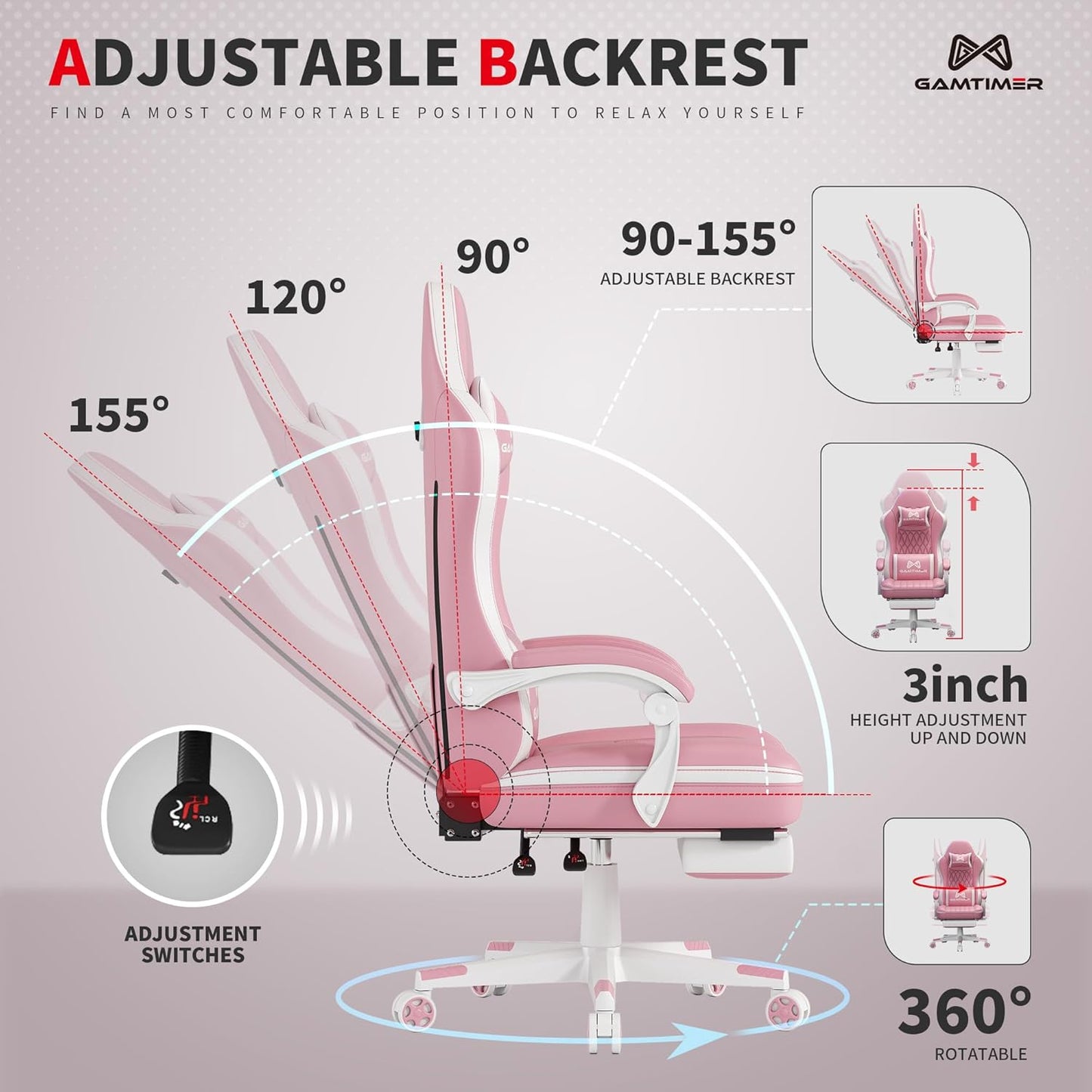 Gaming Chair, 400 lbs Adult Chair, High Back Computer Chair with Footrest and Linked Armrests, Office Video Game Chair with Lumbar Support (Pink)