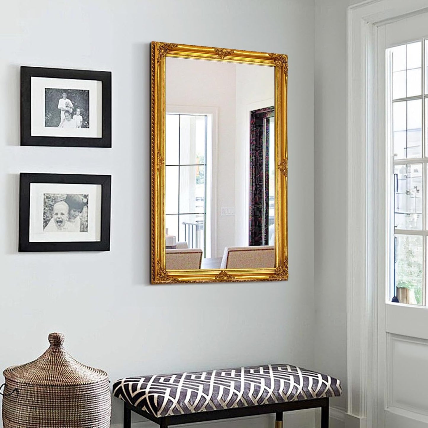 39" x 27" Large Vintage Mirror Wall Decor, Gold Ornate Decorative Wall Mirror with Elegant Victorian Wood Frame for Living Room Fireplace, Dining Room, Bathroom