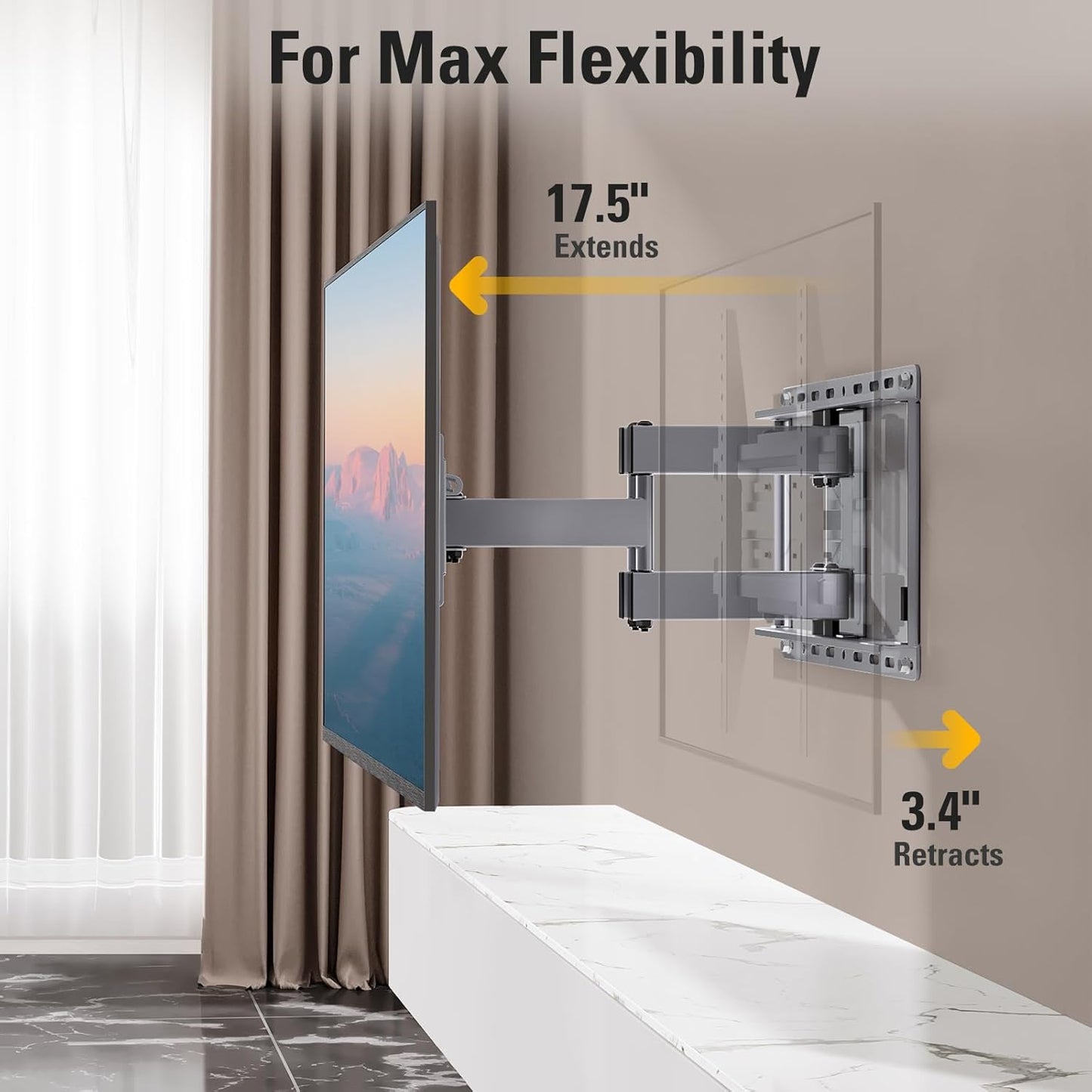 Mounting Dream TV Wall Mount for 32-65 Inch Television,Mount with Swivel and Tilt, Full Motion Bracket with Articulating Dual Arms, Fits 16inch Studs, Max VESA 400X400 mm, 99lbs, MD2581