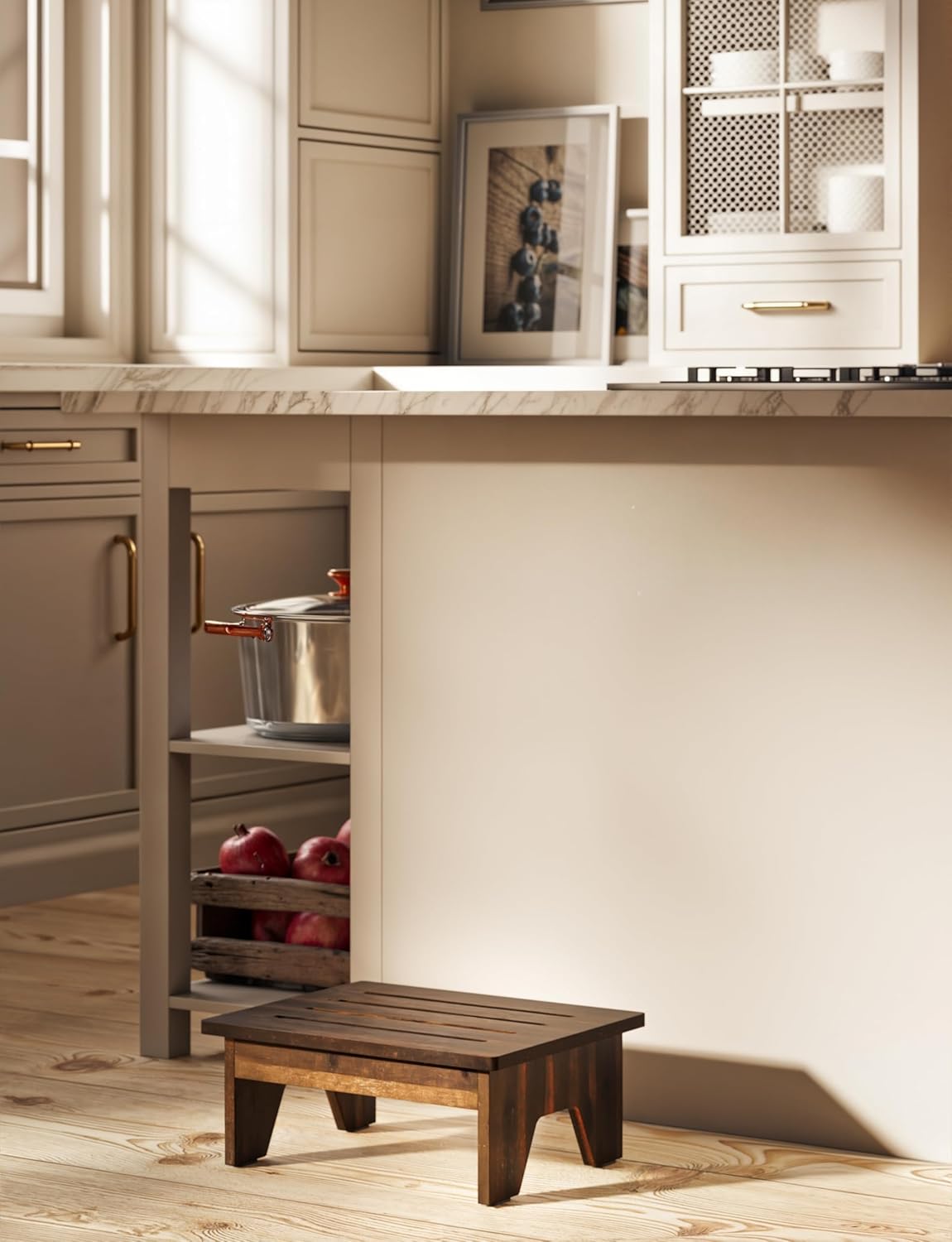 HOLANA 6.5" Wooden Step Stool for Adults (No Assemble Required) - 500 Lbs One Step Stools for High Bed Riser - Small Stepping Stool for Elderly, Seniors, Kid/Bathroom, Bed, Kitchen (Acacia Wood)