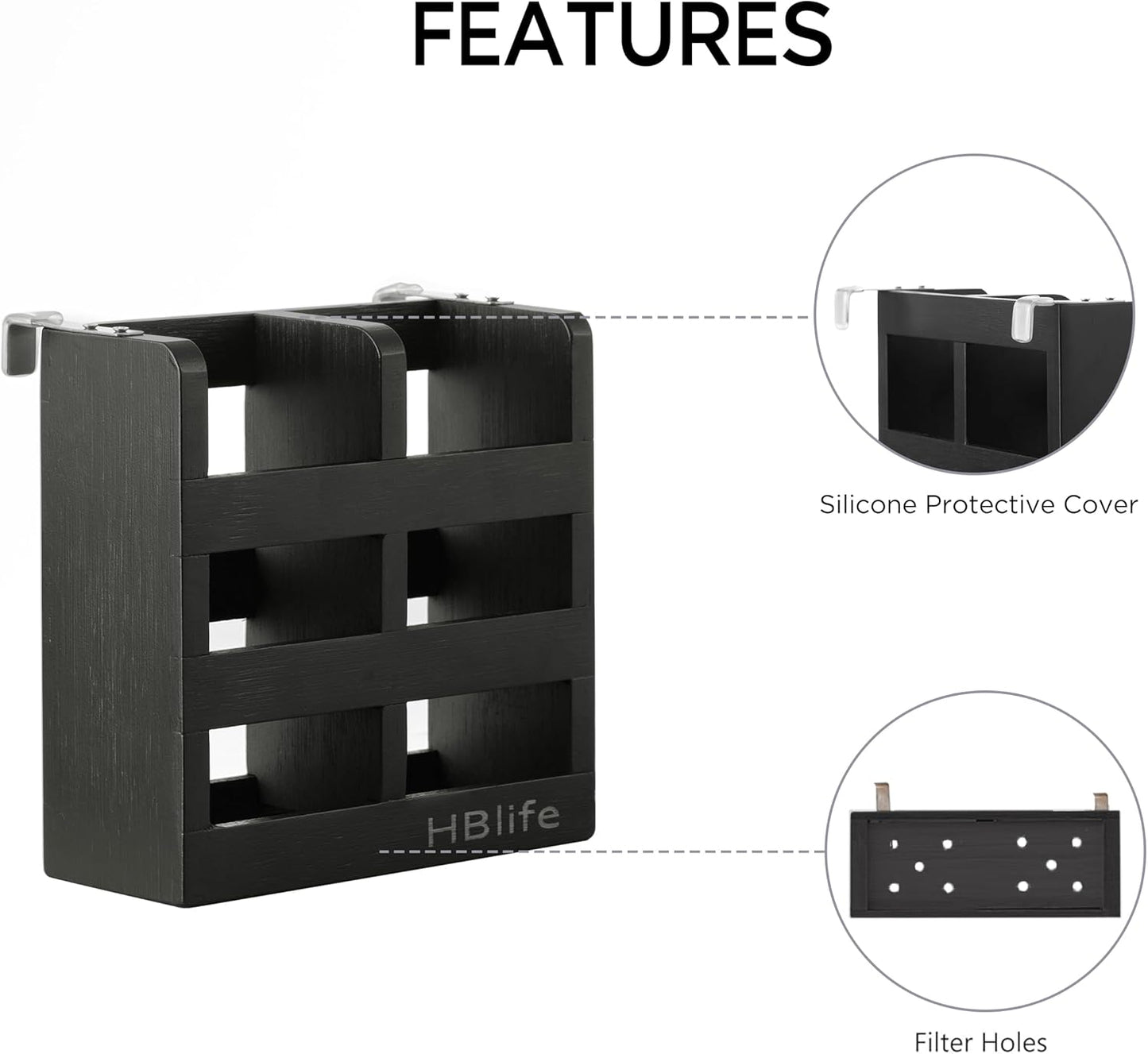 HBlife Dish Rack, Black Bamboo Folding 2-Tier Collapsible Drainer Dish Drying Rack with Utensils Flatware Holder Set (Dish Rack with Utensil Holder)