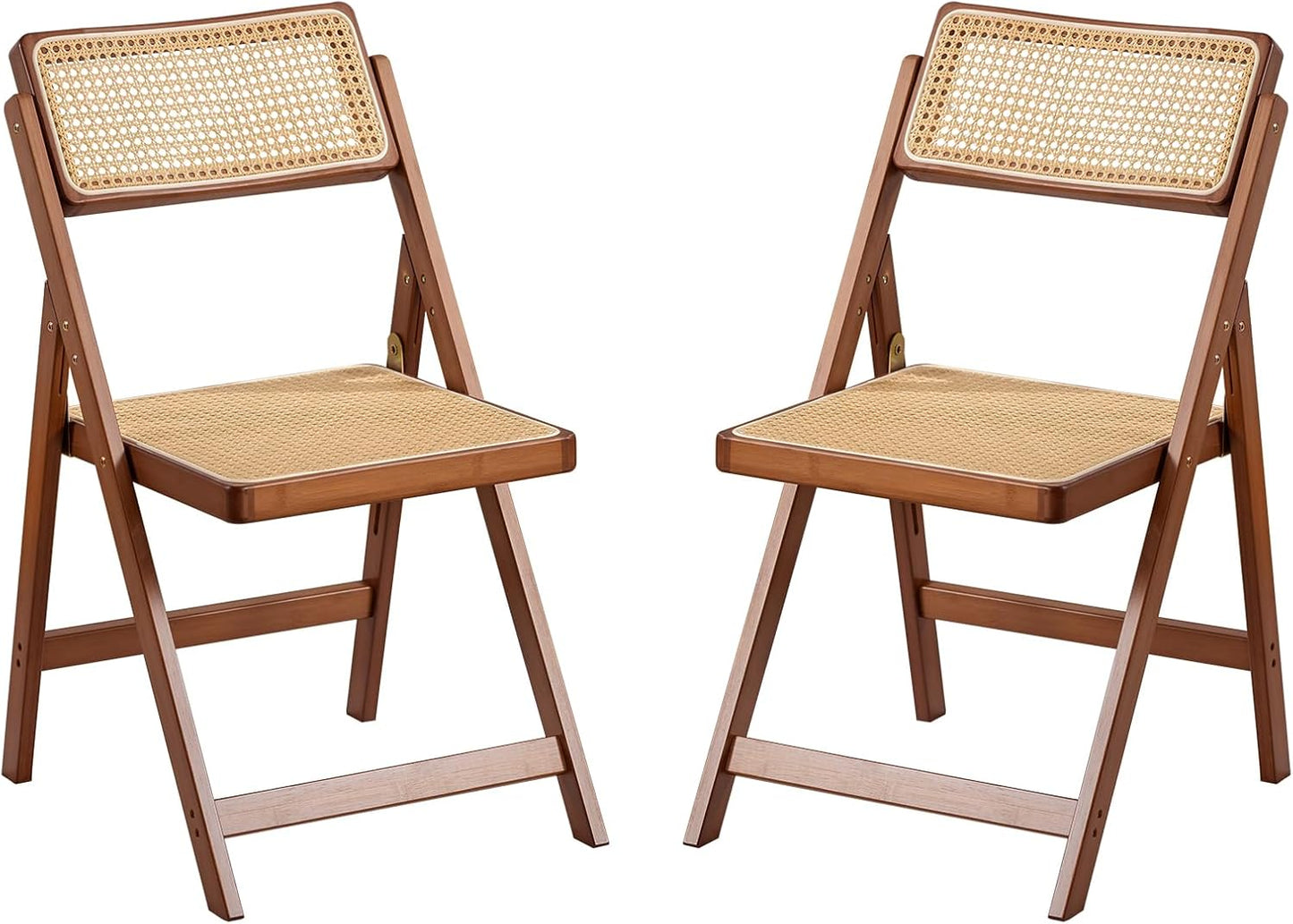 Rattan Folding Chairs, Modern Mid Century Dining Chairs Set of 2, Outdoor Bamboo Chairs for Bedroom Living Room Reading Room Dining Kitchen, Walnut
