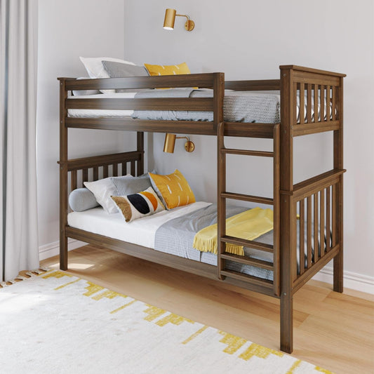 Max & Lily Bunk Bed Twin over Twin, Solid Wood Bunk Bed Frame with Ladder for Kids, 14" Safety Guardrails, Easy Assembly, No Box Spring Needed, Walnut