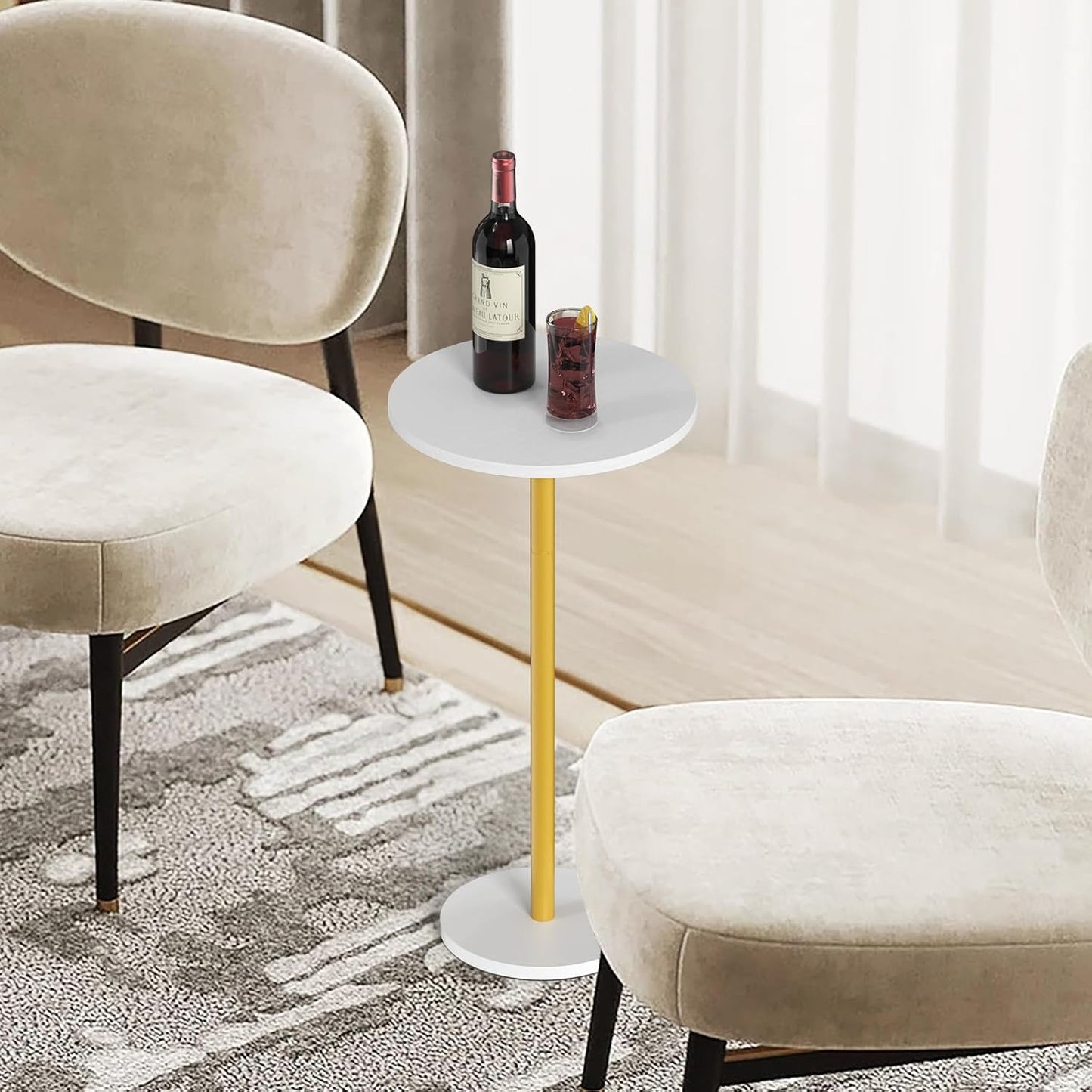 Small White Round Side Table Pedestal Table Drink Tables for Small Spaces Cocktail Pedestal End Table for Living Room Coffee Table Nightstand for Bedroom, Sofa and Balconty