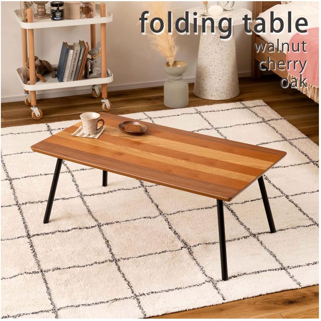 ROOM ESSENCE Elmar Wooden Folding Coffee Table, Walnut Oak and Cherry Topboard, W35.4 x D18.9 x H13.7 (W90xD48xH35cm), END-351