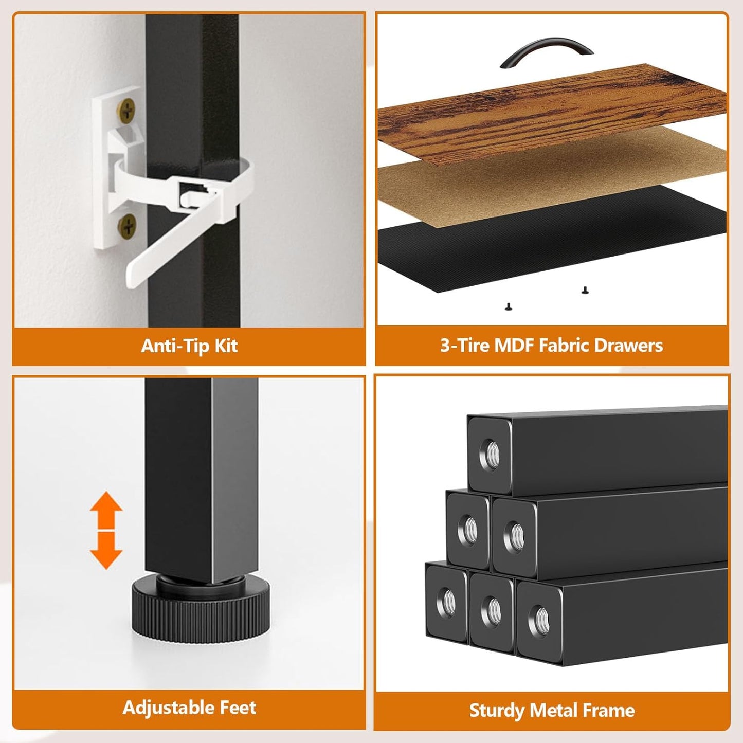 Furnulem Dresser for Bedroom with 9 Fabric Drawers for 55'' Long TV Stand Entertainment Center & Chest of Drawer, Wide Dresser Storage for Living Room, Dorm, Entryway, Sturdy Metal Frame, Rustic Brown