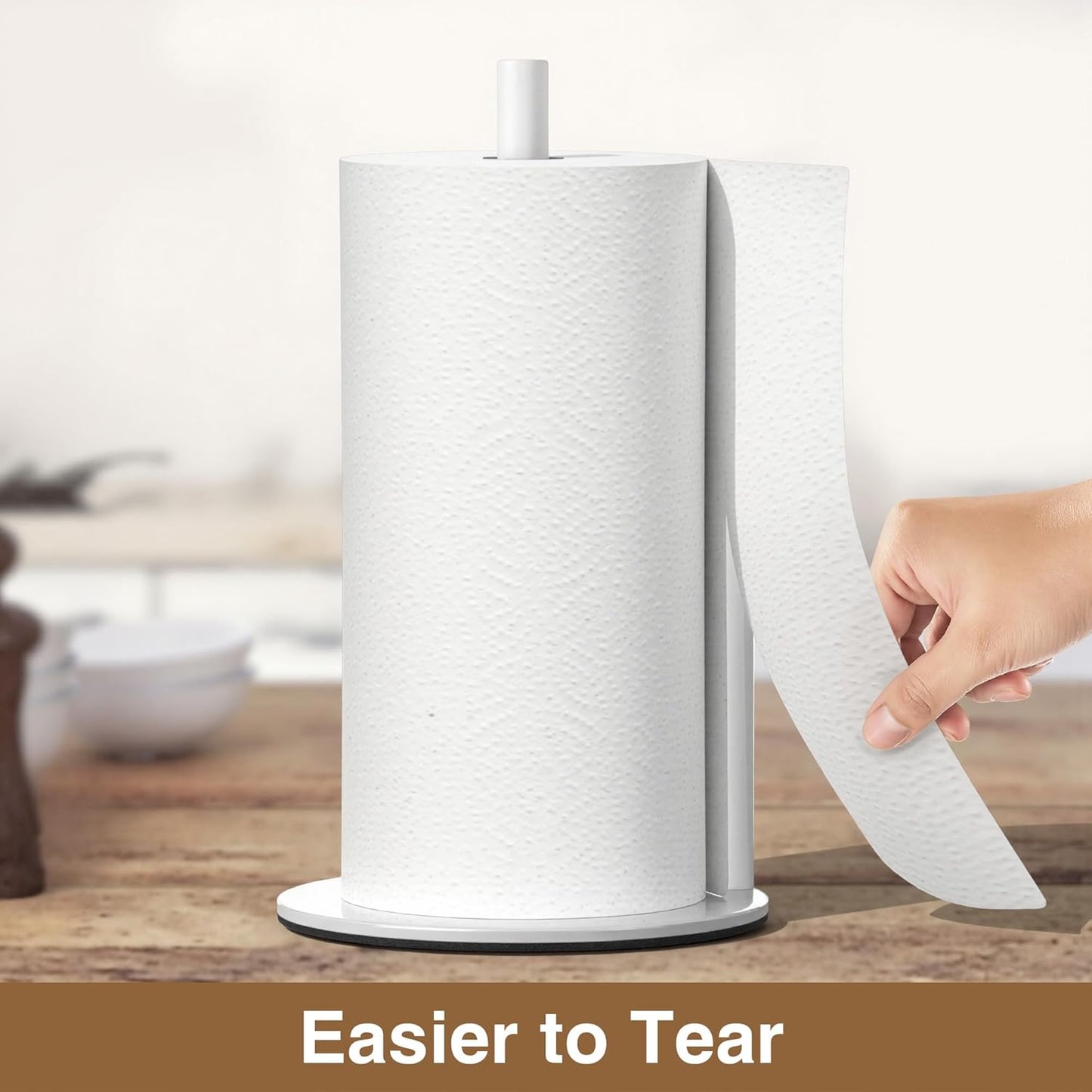 Paper Towel Holder White Kitchen Roll Holder, Paper Towel Holder for Kitchen Roll Organize, Countertop Roll Dispenser with Weighted Base