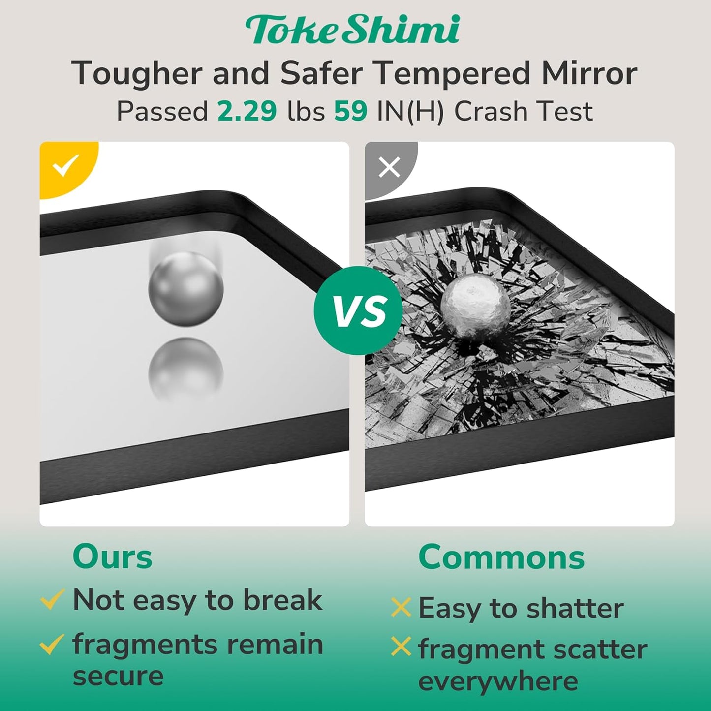 TokeShimi 60x28 Wall Mirror for Bathroom,Matte Black Bathroom Vanity Mirror,Tempered Glass,Large Rectangle Mirror,Rustproof Framed Bathroom Mirror(Horizontal/Vertical)