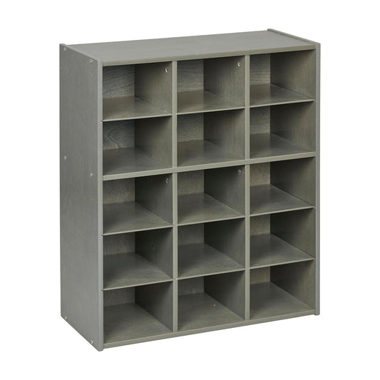 ECR4Kids Streamline 15 Cubby Tray Storage Cabinet, 5x3, Classroom Furniture, Grey Wash
