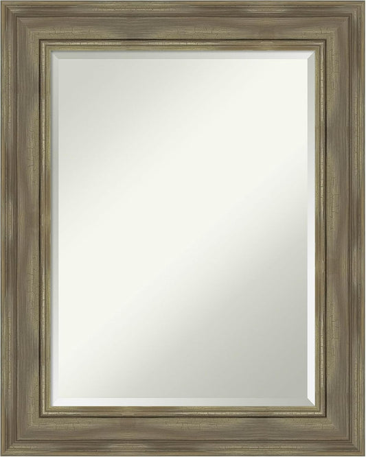 Amanti Art Grey Wall Mirror 30x24 Alexandria Greywash Rectangle Bathroom Mirror for Wall Decor Living Room, Medium Country Rustic Wood Frame, Hangs Horizonally and Vertically, Bathroom Decor, Beveled