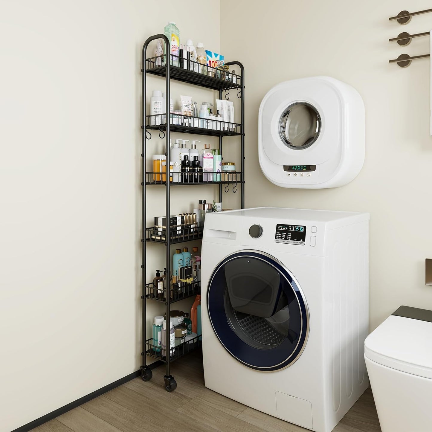 6 Tier Slim Storage Cart with Wheels, Metal Mobile Shelving Unit Organizer Utility Cart for Office Bathroom Kitchen Laundry Room Narrow Places (6inches)