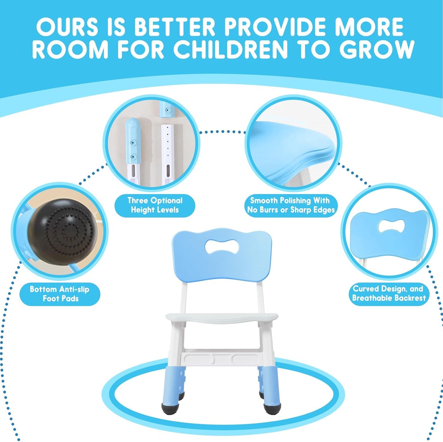 Kids Adjustable Chair with 3 Height Levels Toddler for Desk and Play Indoor Outdoor Activities