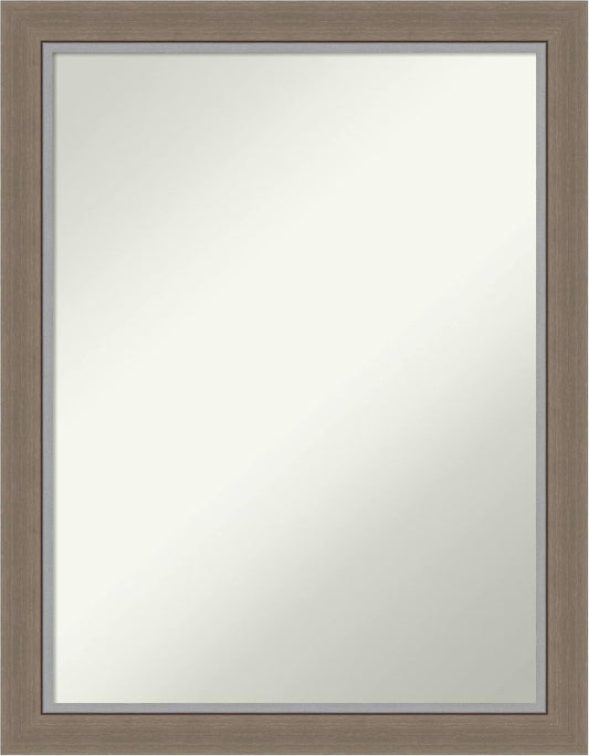 Amanti Art Brown Bathroom Mirror for Over Sink, 27x21 Eva Brown Narrow Rectangle Vanity Mirror, Medium Country Rustic Frame, Hangs Horizonally and Vertically, Bathroom Wall Decor, Non-Beveled Edge