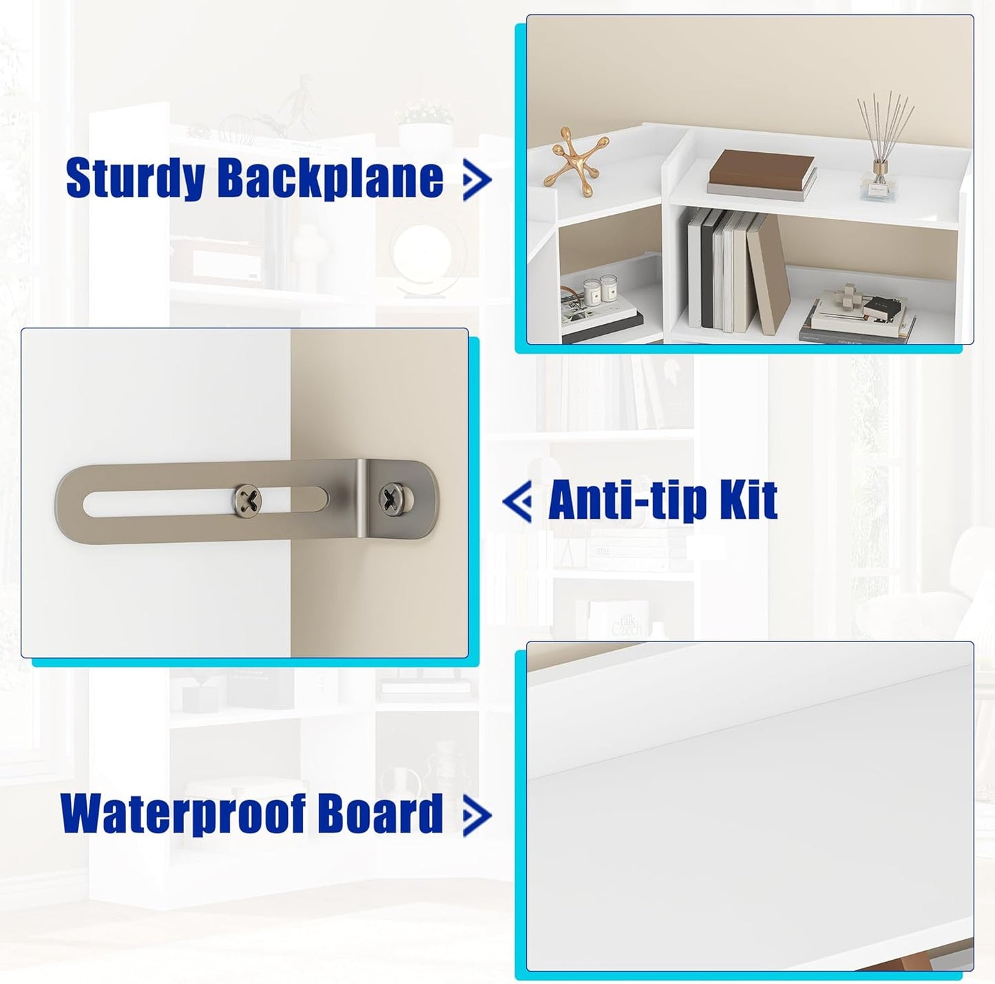 6 Tiers Corner Bookshelf, 63.1" Tall Modern Corner Etagere Bookcase Storage Display Rack Book Shelf with Baffle, Industrial L Shaped Bookshelves for Bedroom, Home Office, Living Room, White