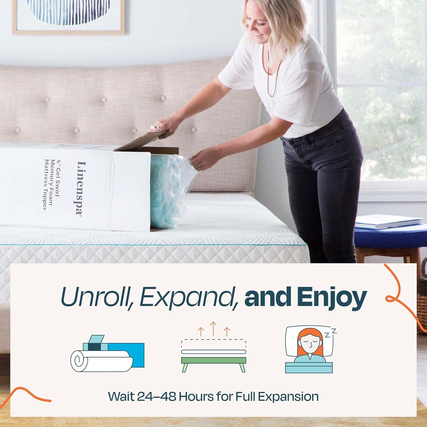 Linenspa 3 Inch Gel Swirl Memory Foam Mattress Topper – Cooling Gel Infused – Pressure Relieving Bed Topper - Mattress Pad – CertiPUR Certified - Twin XL Size