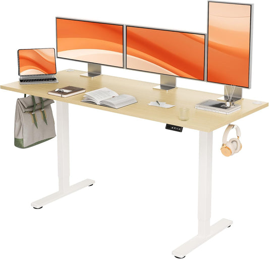 Seang Standing Desk with Adjustable Height, 63x24 Inch Electric Stand Up Desk for Home Office, Studio, Computer Workstation, Nature Top