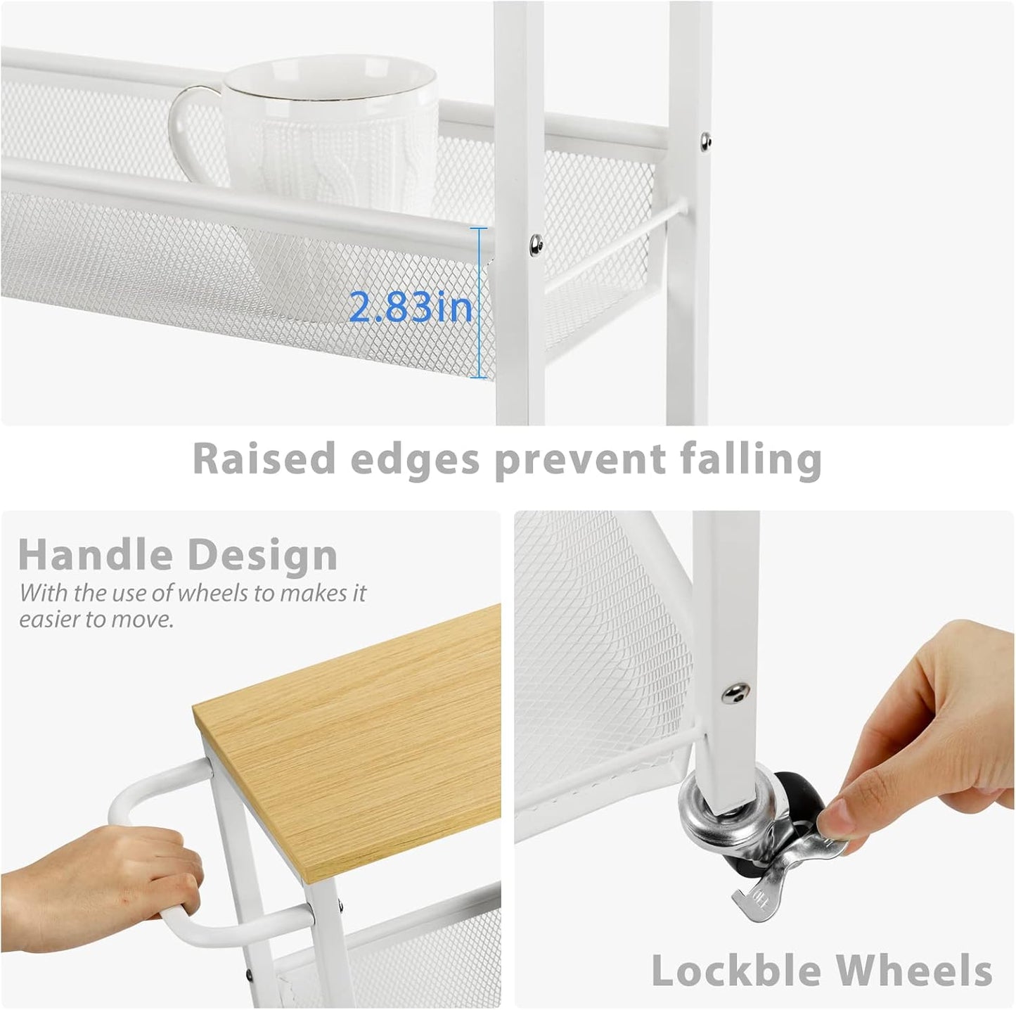 MOOACE Slim Storage Cart, 4 Tier Rolling Kitchen Shelving Unit on Wheels Mobile Narrow Cart with Wooden Tabletop for Bathroom, Laundry Narrow Places, 16.6''x 7.3''x 31.1''inch - White