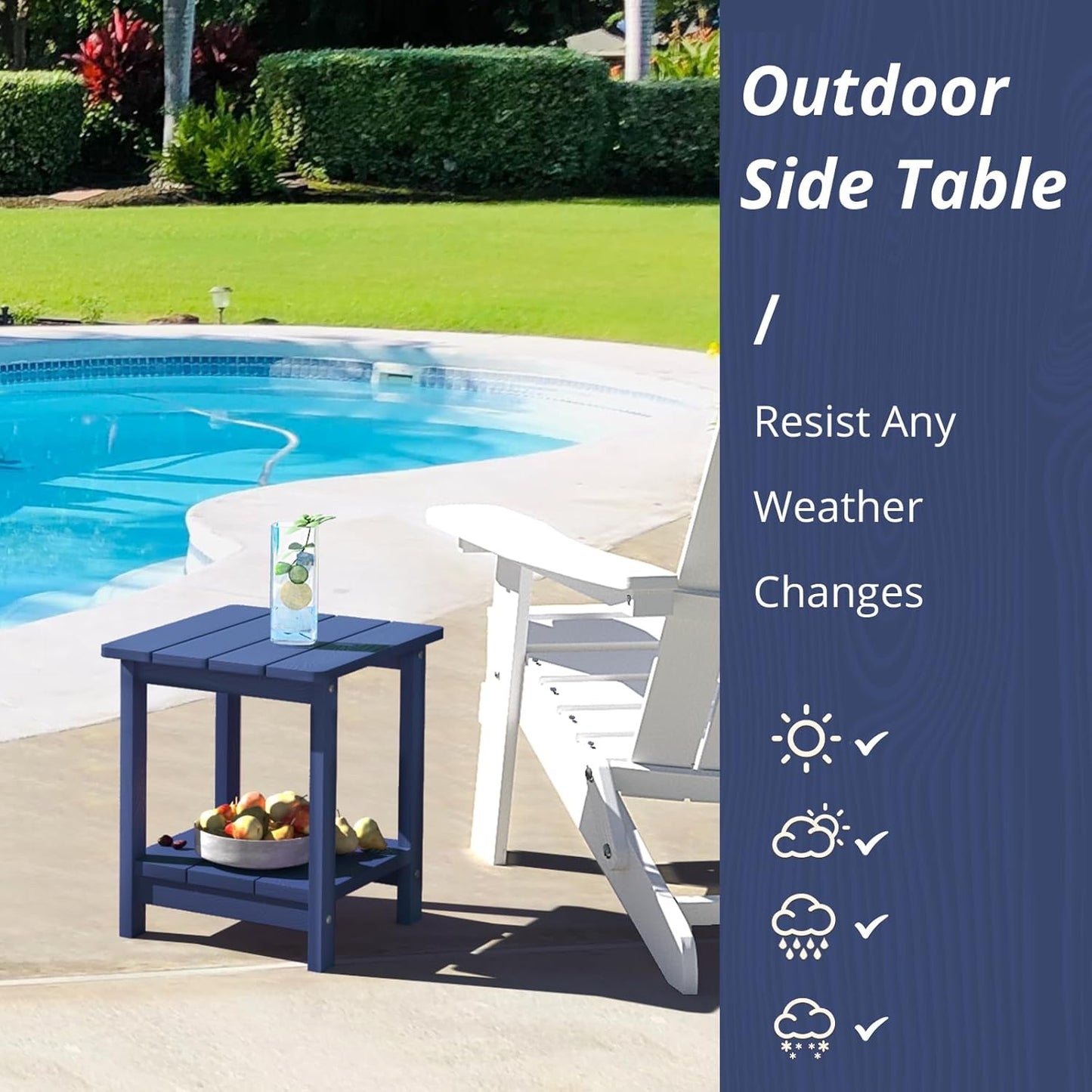 LUE BONA Adirondack Outdoor Side Table, 2-Tier Navy HDPS Patio End Table Weather Resistant, Morden Side Table for Patio, Pool, Porch