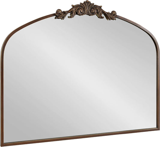 Kate and Laurel Arendahl Ornate Traditional Arched Mirror; 36 x 29; Bronze; Decorative Baroque Style Arched Wall Mirror with Wide Frame and Ornamental Crown