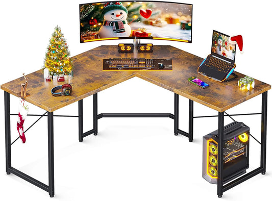 Casaottima L Shaped Gaming Desk, Corner Gaming Table for Home Office, Computer Desk Sturdy Writing Workstation for Small Space, Easy to Assemble, 51 inch, Rustic Brown