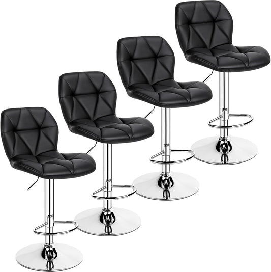 Yaheetech Bar Stools Set of 4, Adjustable PU Leather Swivel Barstools, Modern Counter Stools with Back and Footrest, Counter Height Barstools for Bar, Kitchen, Dining Room, Black