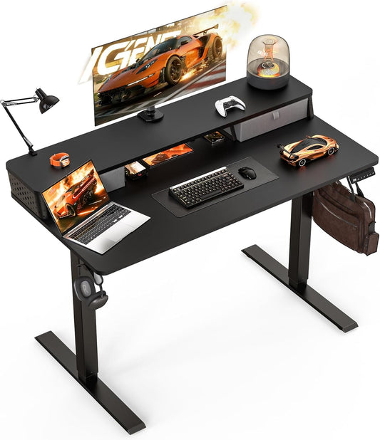 Standing Desk with Drawers and Brushless Motor,Electric Height Adjustable Desk for Walking Pad,Ergonomic Stand Up Desk for Home Office & Gaming,3 Memory Height Preset & Hooks(48" x 24",Black)