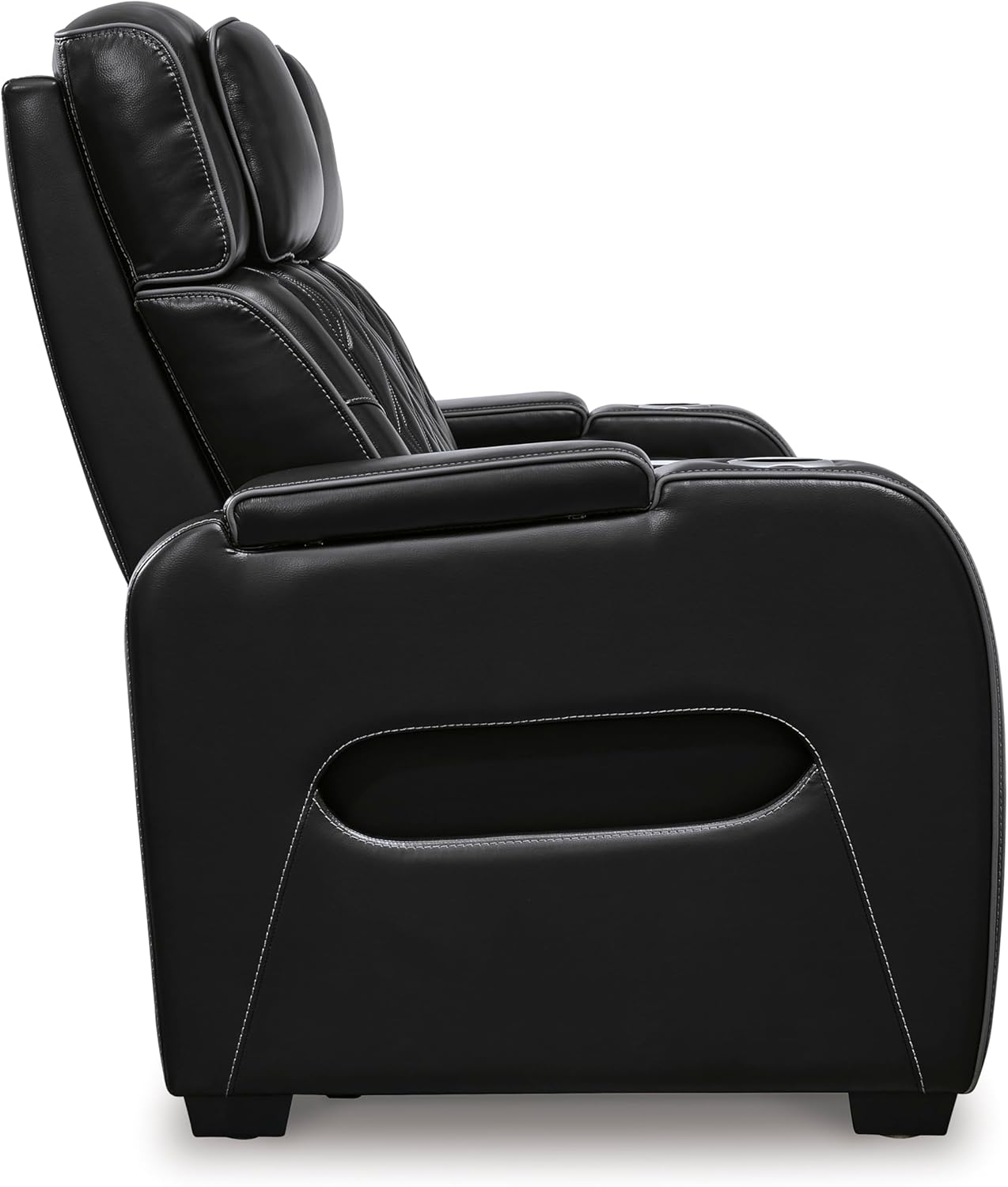 Signature Design by Ashley Boyington Contemporary Leather Match Power Reclining Sofa with Adjustable Headrest, Cup Holder, USB Charging Ports, Air Massage System and LED Lighting, Black