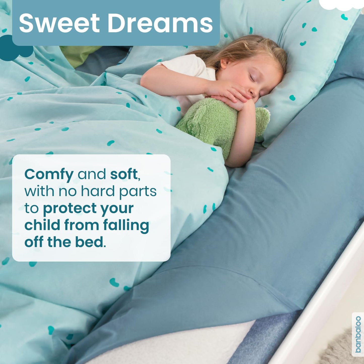 BANBALOO 2 Pack Bed Bumper for Toddlers 53" | Foam Bed Rails for Queen, King, Twin, Full-Size Beds | Toddler Barrier | Safety Rail Guard for Kids | Portable Foam Bumpers for Travel and Home Use