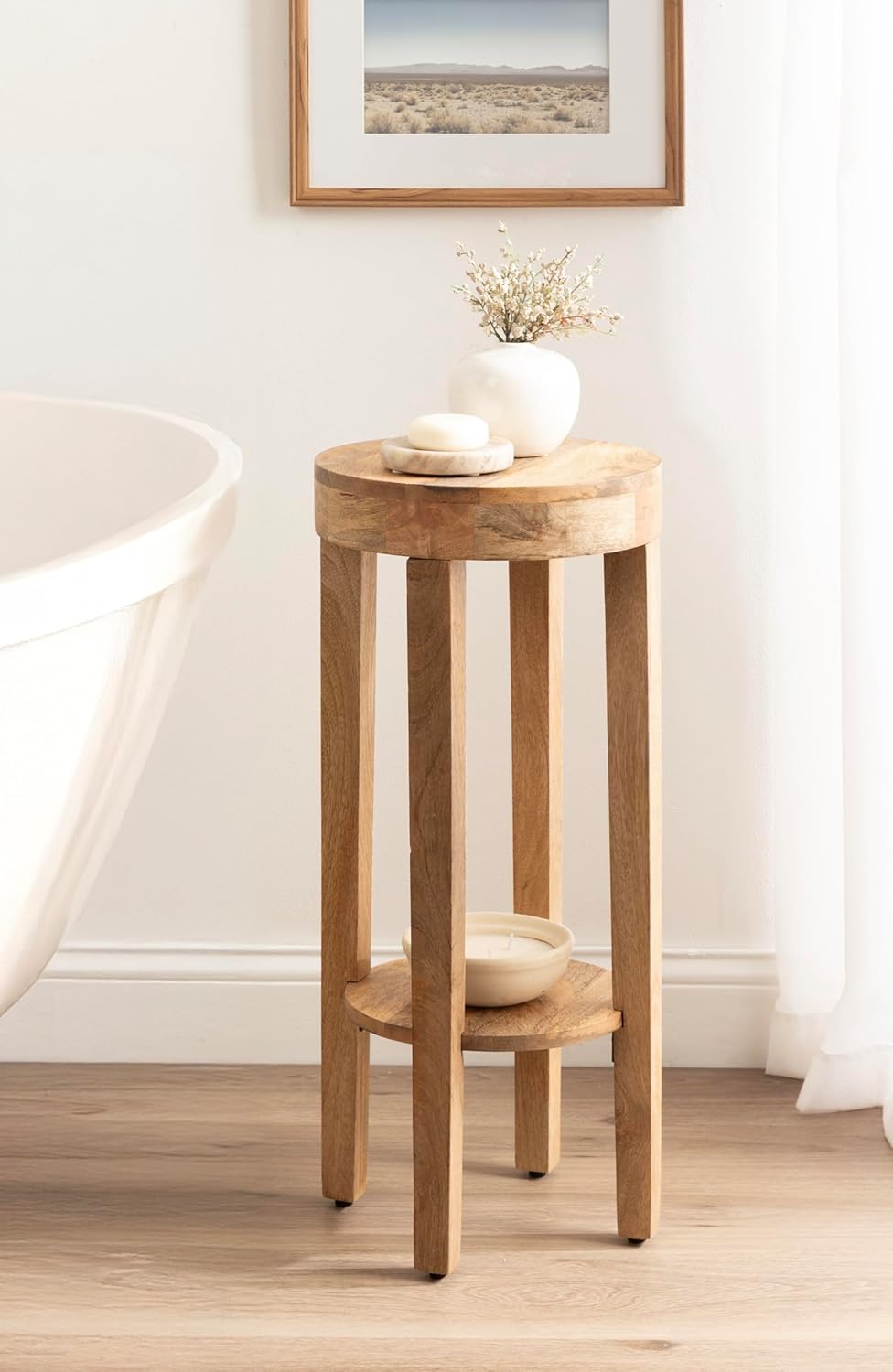 Kate and Laurel Talcott Modern Round Wood Side Table, 12 x 12 x 28, Natural Wood, Transitional Decorative Two-Tier End Table for Use as a Bedroom Nightstand or Living Room Plant Stand