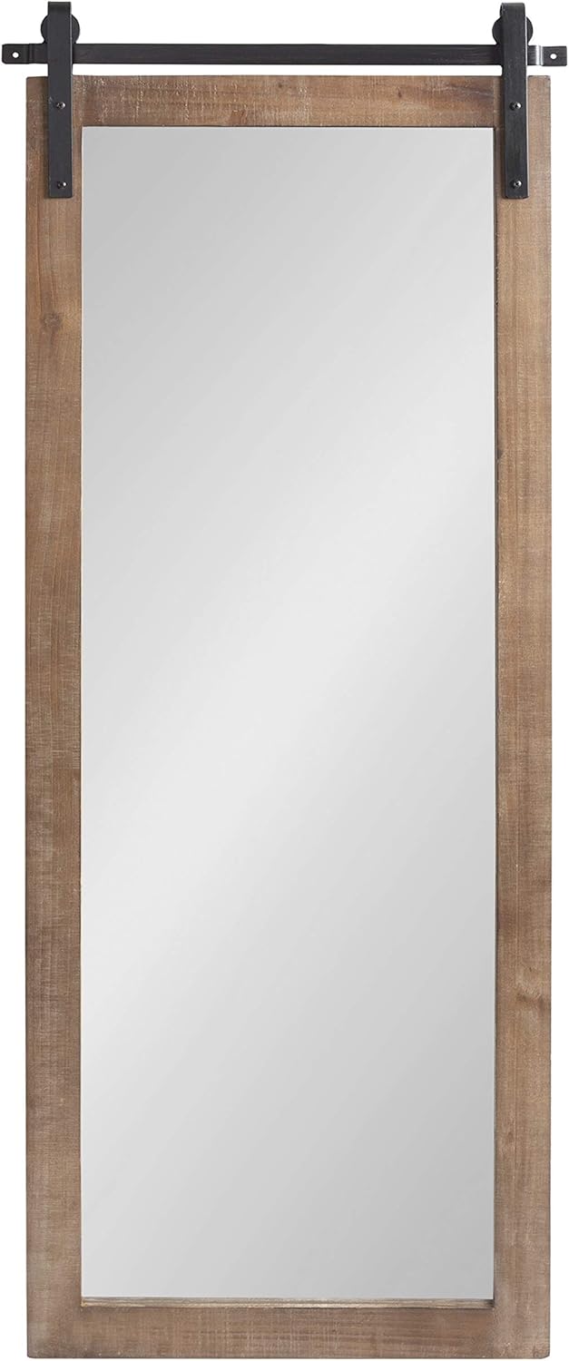 Kate and Laurel Cates Farmhouse Wood Framed Wall Mirror, 18 x 50, Rustic Brown, Barn Door-Inspired Rustic Mirrors for Wall