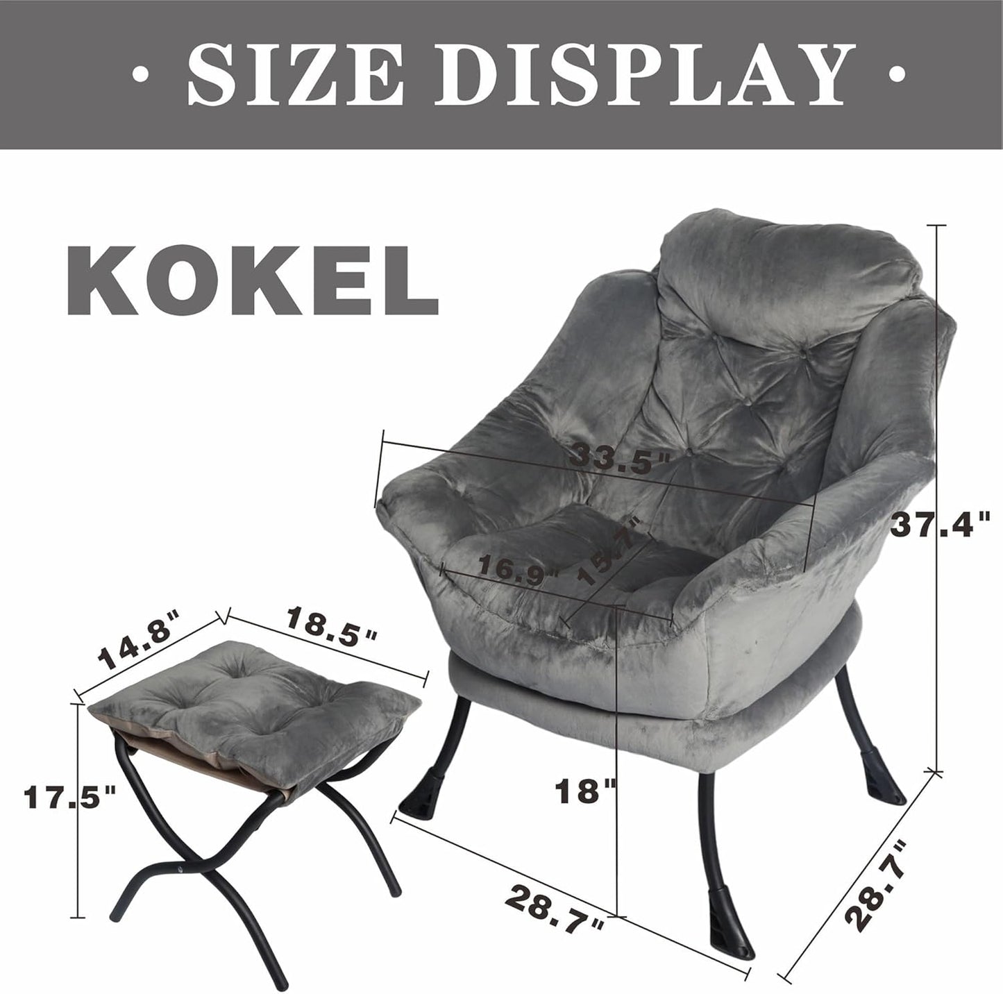 Kokel Lazy Chair with Folding Ottoman,Living Room Chairst (Dark Gray-1118)