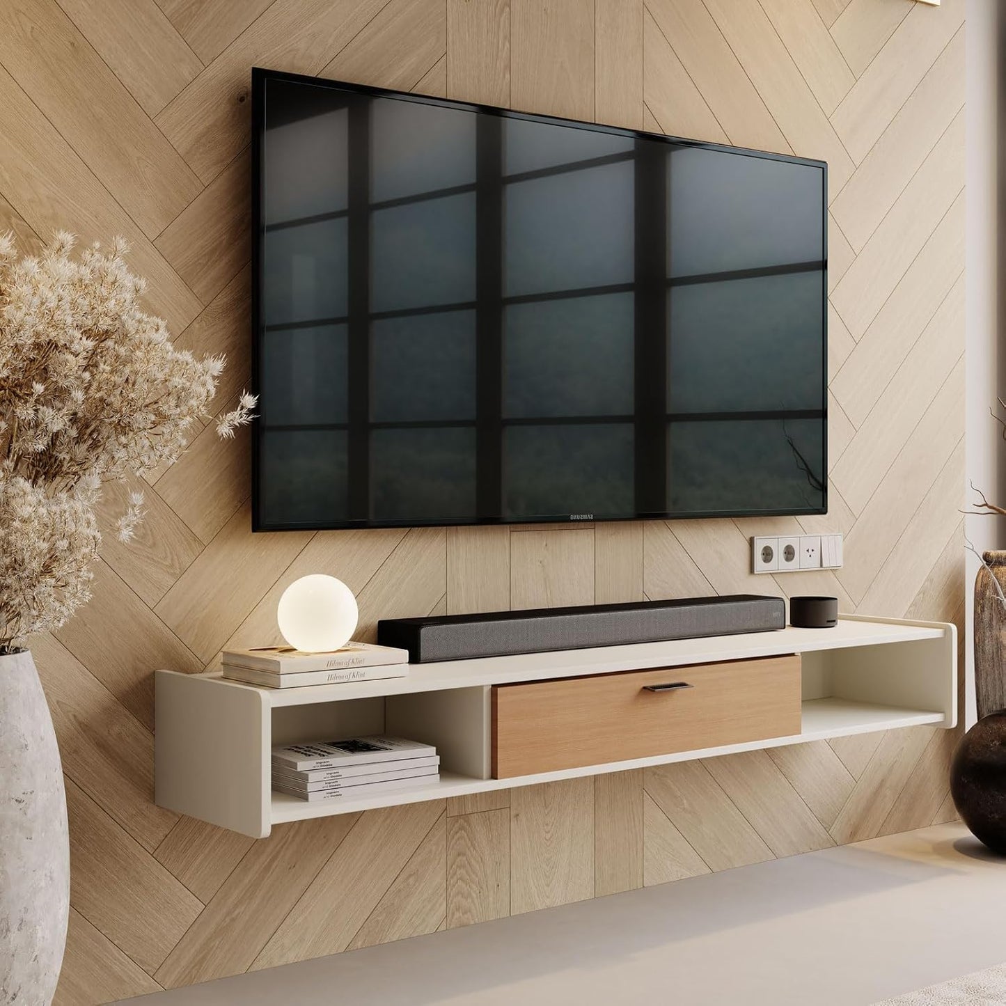 94'' Floating TV Stand,Wall Mounted TV Console,Floating TV Cabinet,Under TV Shelf for Bedroom Living Room(White)