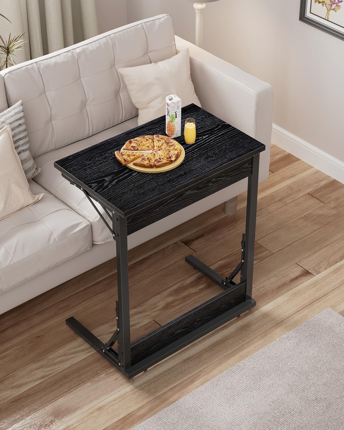 Tatub Folding TV Tray Table, 24" Wide C-Shaped End Table for Couches, Small Sofa-Side Laptop Desk with Metal Frame for Living Room, Bedroom,Black