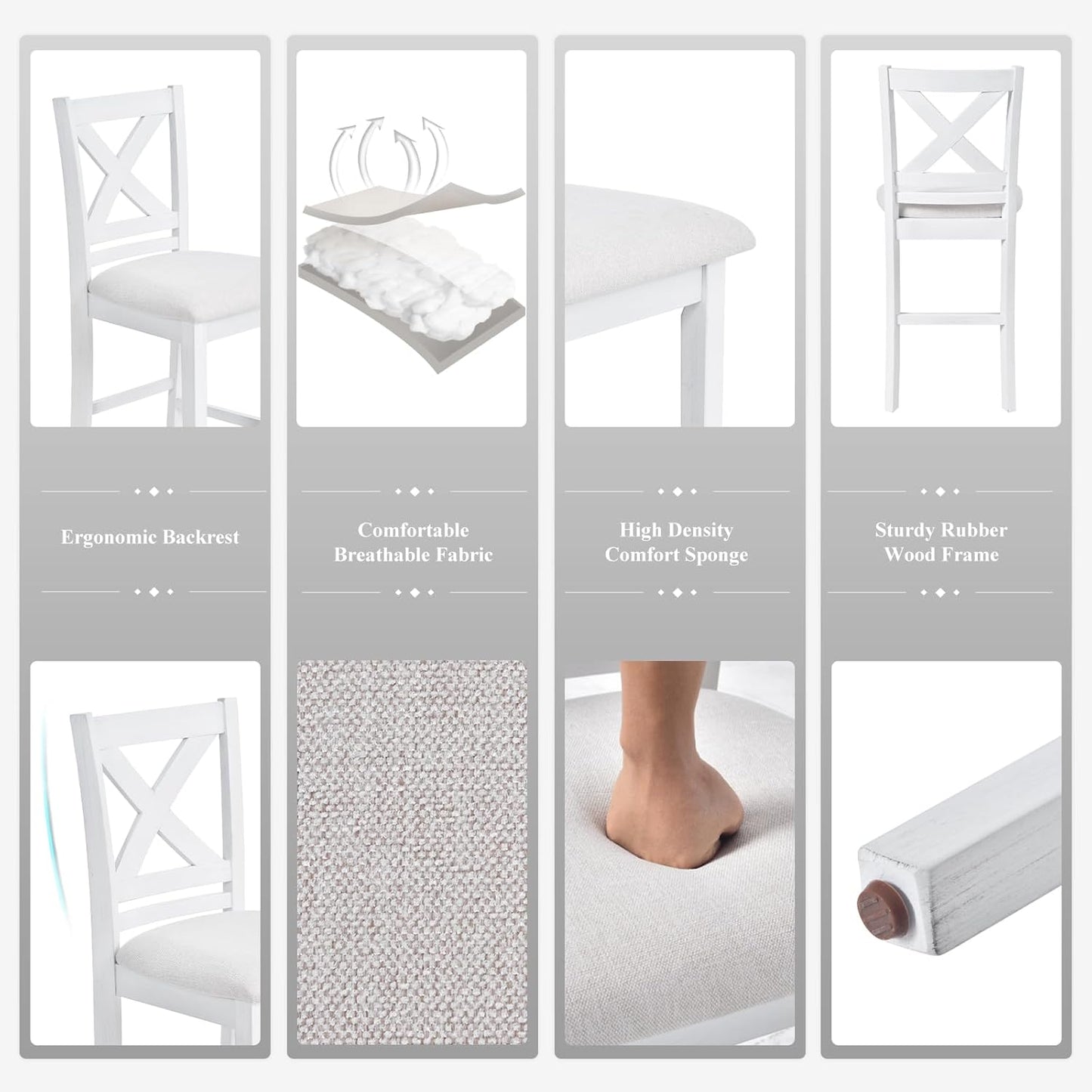 COLAMY Bar Stools Set of 6, Counter Height Bar Stools, Mid Century Modern Barstools, Wood Barstools for Kitchen Dining Room Bar, Grey White Wash