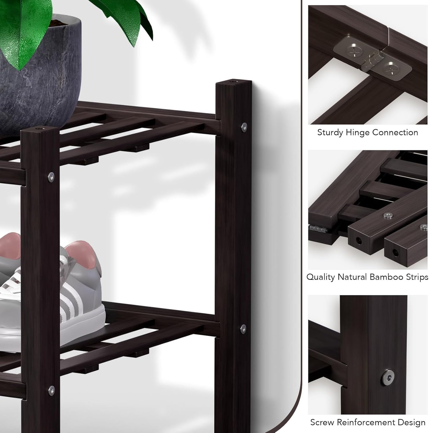 Haddockway 5 Tier Bamboo Shoe Rack Storage Organizer, Multifunctional Free Standing Stackable Shoe Shelf with Grid Panel for Closet,Hallway,Entryway,Small Space 27"x11"x32" (Brown, 5 Tier)