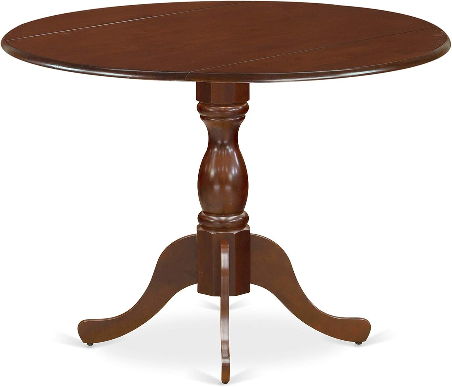 East West Furniture DMAB3-MAH-18 3 Piece Dining Room Table Set Contains a Round Dining Table with Dropleaf and 2 Coffee Linen Fabric Upholstered Parson Chairs, 42x42 Inch, Mahogany