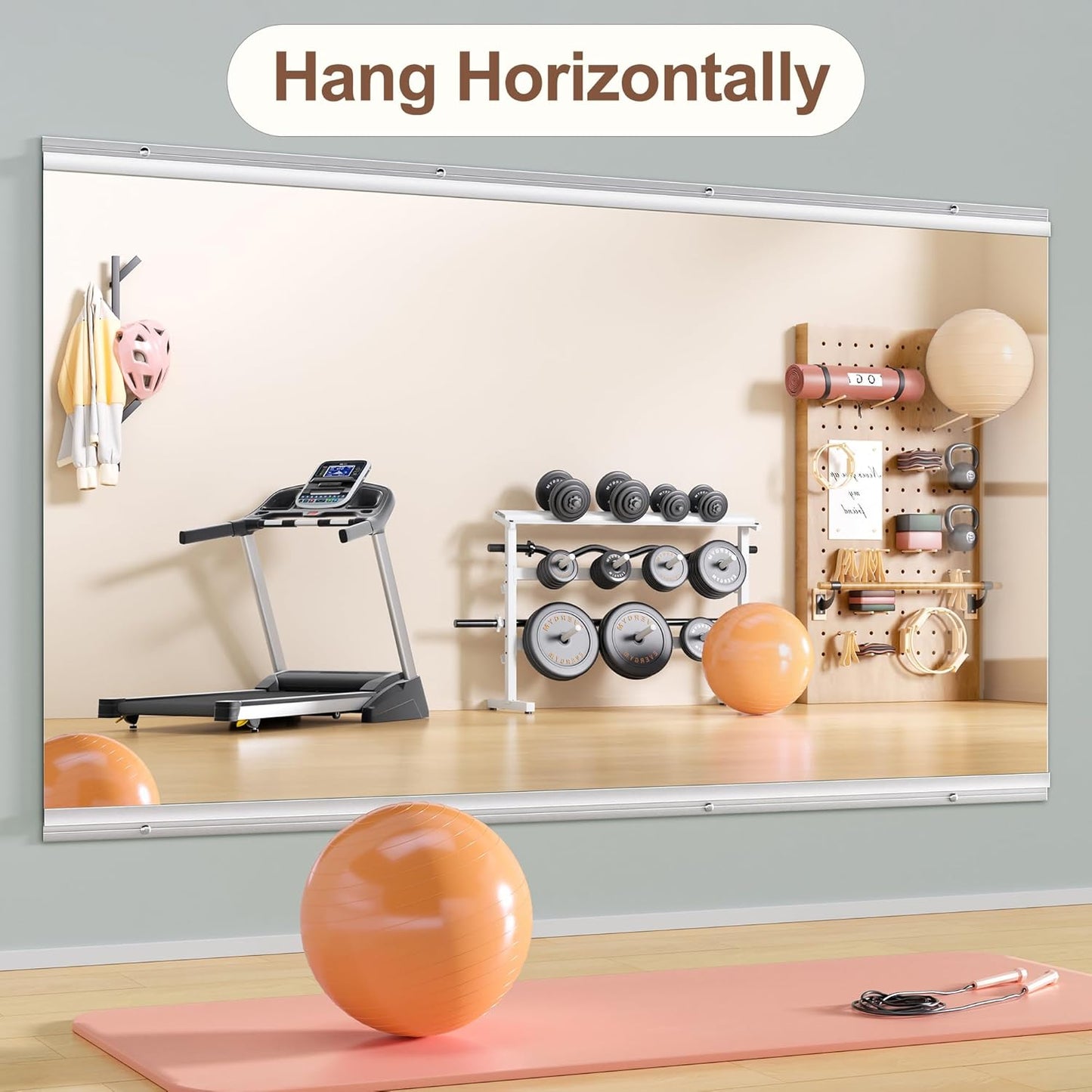 Hasipu Home Gym Mirror 63" L x 28" W - 1PC Large Full Body Mirror for Yoga, Wall-Mounted Mirrors for Fitness, Garage, Dance Studio, 0.16in Tempered Glass Frameless
