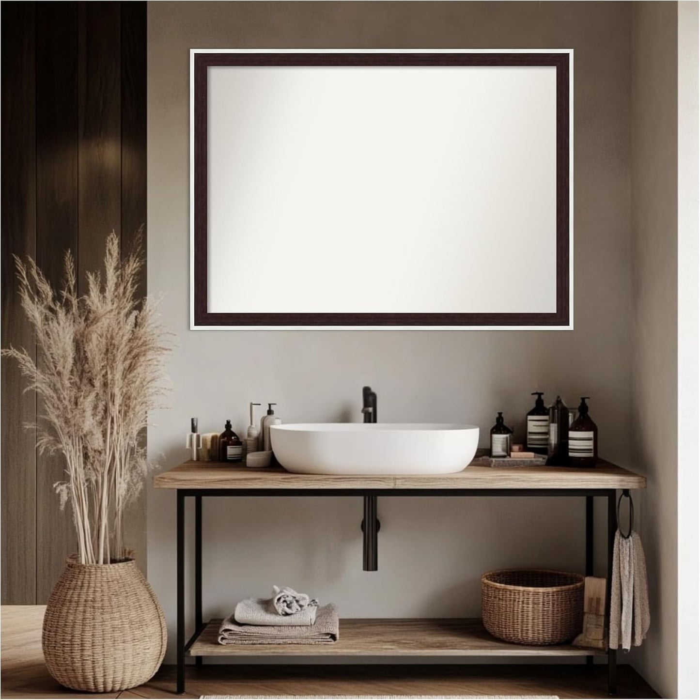 Amanti Art Bathroom Mirror for Over Sink, 30x41 Maya Espresso Silver Rectangle Vanity Mirror, X-Large Modern Contemporary Frame, Hangs Horizonally and Vertically, Bathroom Wall Decor, Non-Beveled Edge
