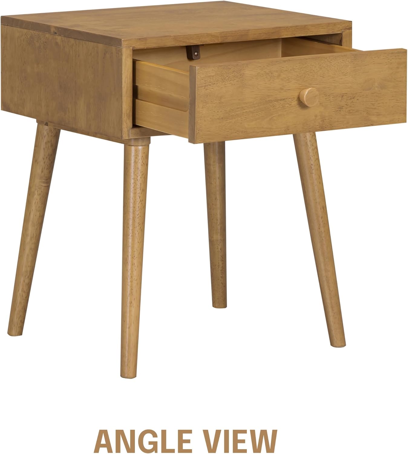 NTC Lux Solid Wood Nightstand, Mid Century Modern Side Table Bedroom, Bedside Furniture, Night Stand, End Table, Easy Assembly - Teak Look