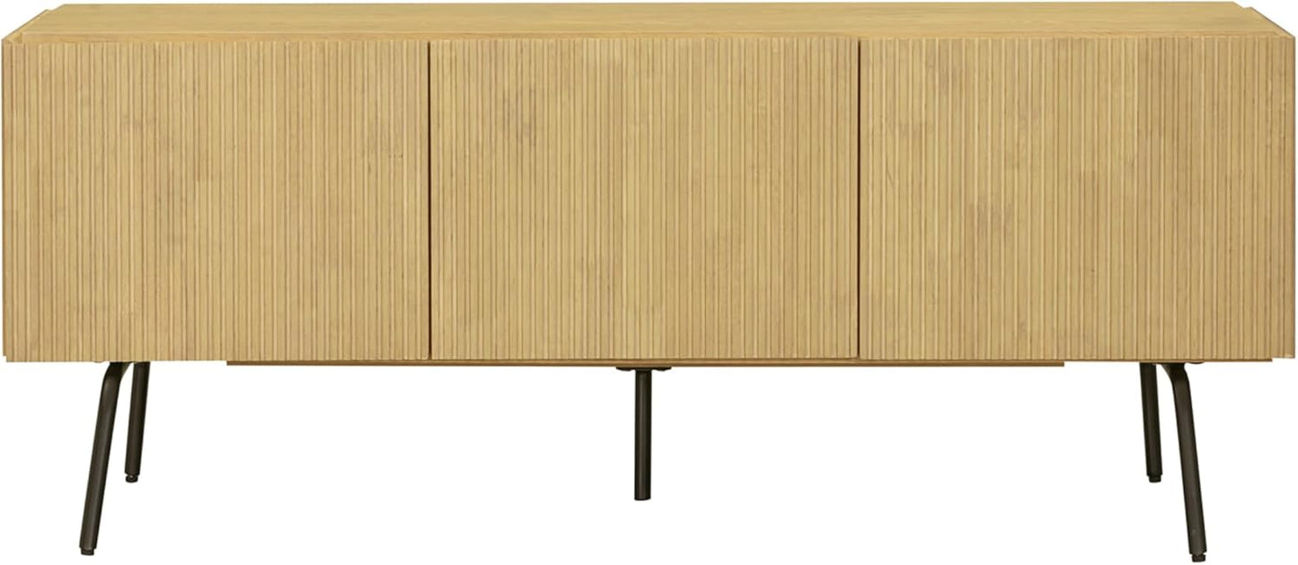 NTC Veil TV Stand with 3 Doors for TVs up to 60’’, Media Console with Vertical Groove Design and Metal Legs, Modern Entertainment Center for Living Room and Bedroom, Effortless Assembly, Sand