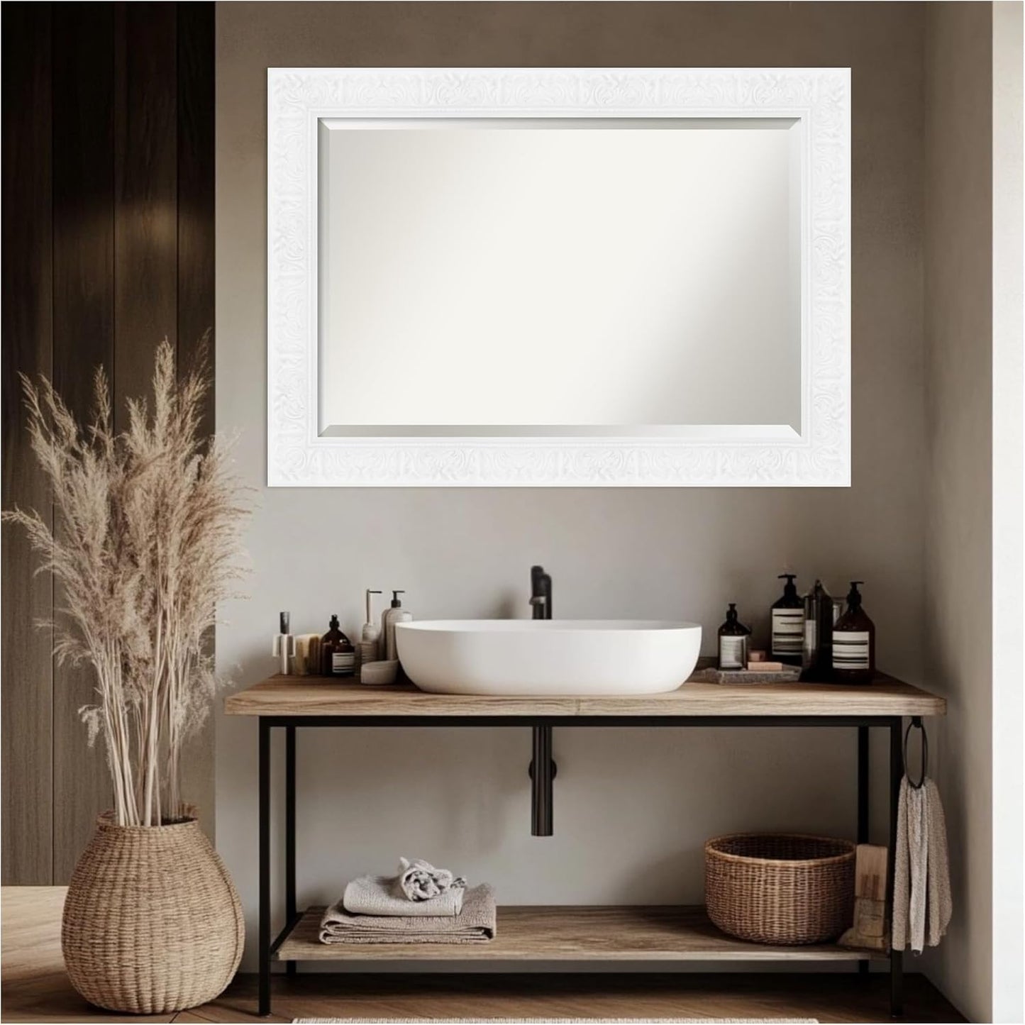Amanti Art White Bathroom Mirror for Over Sink, 31x43 Luxe White Rectangle Vanity Mirror, Large Traditional Frame, Hangs Horizonally and Vertically, Bathroom Wall Decor, Beveled Edge