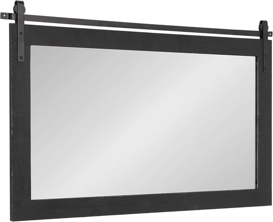 Kate and Laurel Cates Farmhouse Horizontal Wood Framed Wall Mirror, 40 x 26, Black, Barn Door-Inspired Rustic Mirrors for Wall
