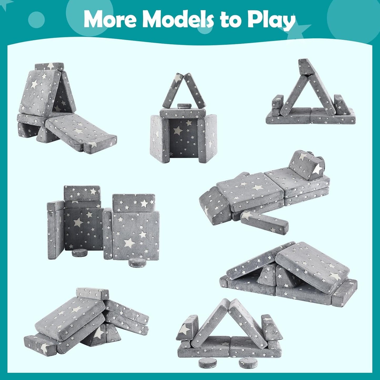 10Pcs Kids Play Couch,Toddler Sofa,Modular Kids Couch for Playing, Creativing, Sleeping (Luminous Color)