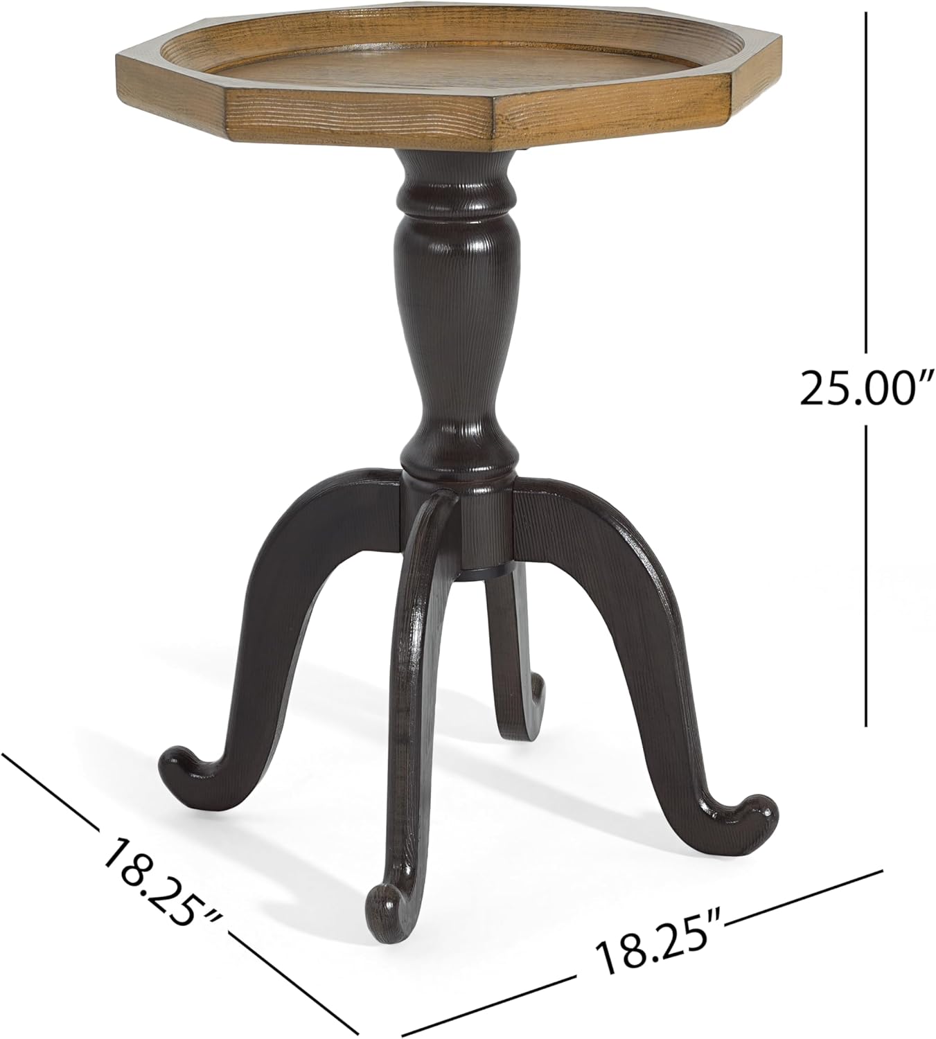 Christopher Knight Home Elizabeth 25" Small End Table with Spider Leg, Living Room Side Table, Accent Table with Lipped Tabletop, French Country Furniture, Wooden Small Coffee Table, Black + Natural