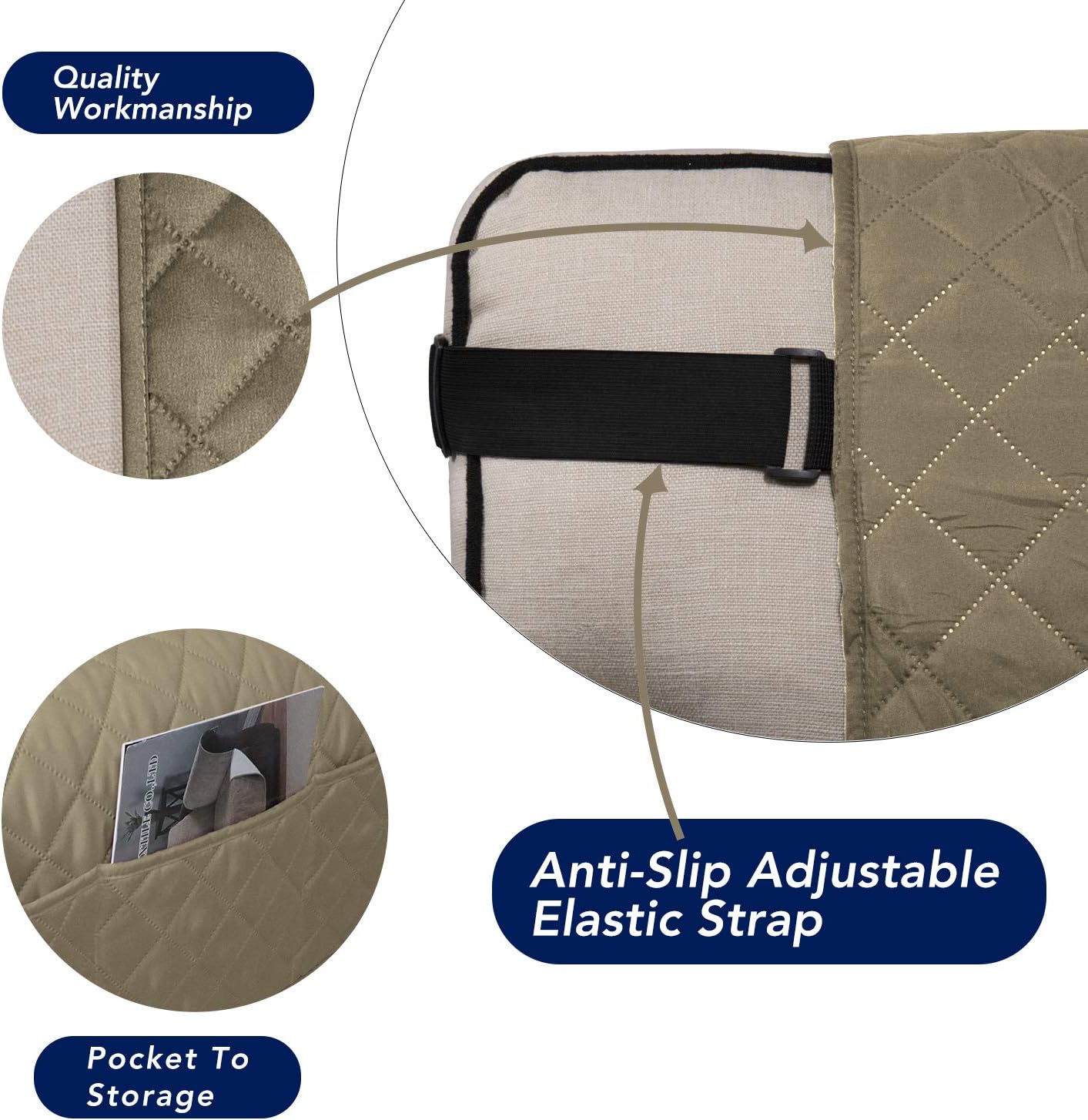 PureFit Reversible Sofa Cover Water Resistant Chair Couch Cover, Machine Washable Furniture Cover with Non-Slip Foam and Adjustable Strap for Dogs, Pets (Chair, Beige/Ivory)