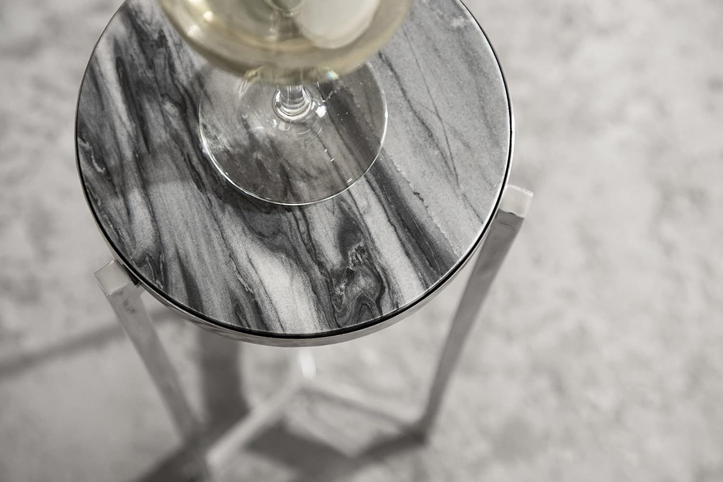 Kate and Laurel Aguilar Modern Drink Table; 9 x 9 x 23; Gray and Silver; Genuine Marble Accent Table for Small Spaces