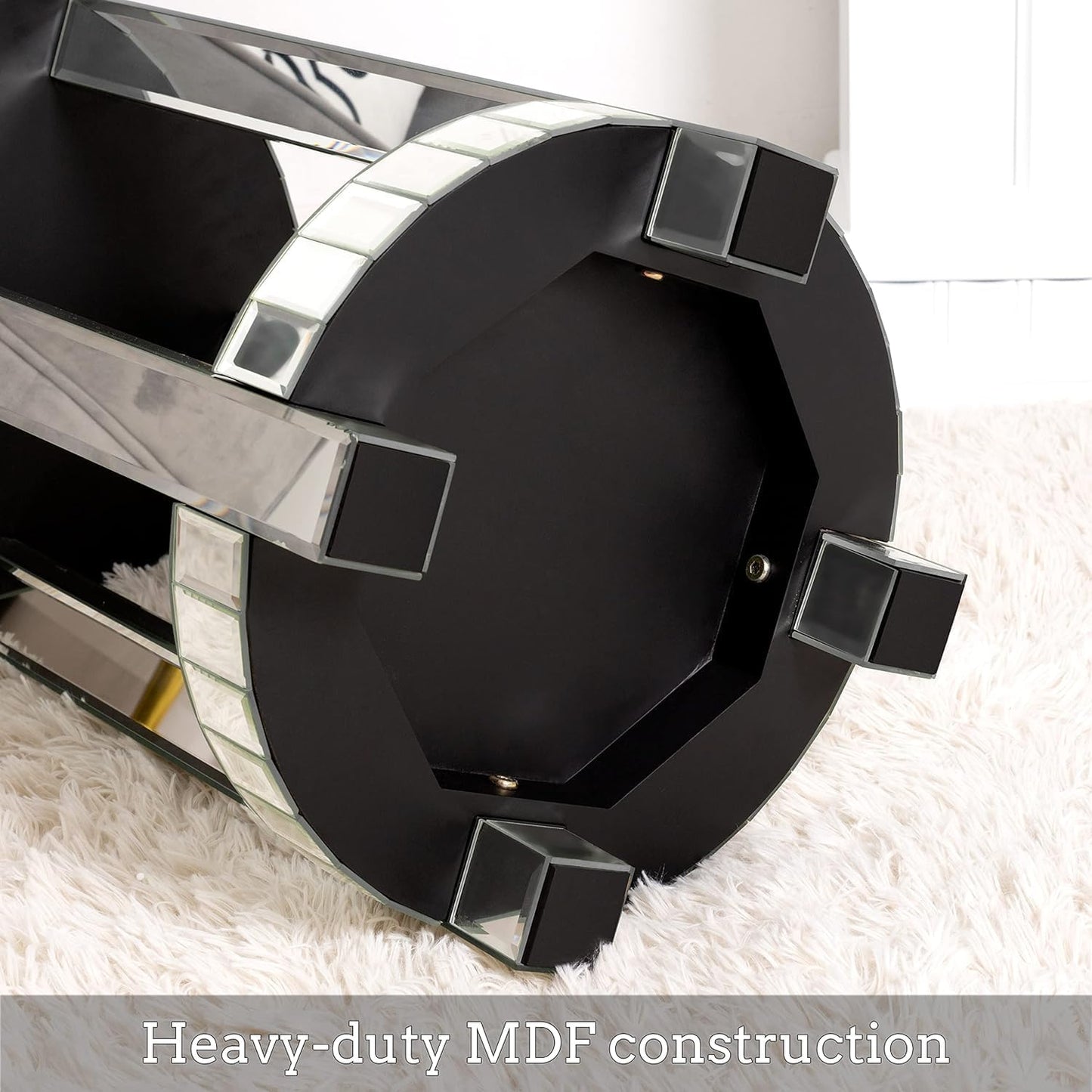 SHYFOY Mirrored End Table Round with Crystals Inlay, 2-Tier Modern Small Sofa Table with Storage, Silver Accent Table for Living Room, Bedroom, Coffee, and Small Spaces